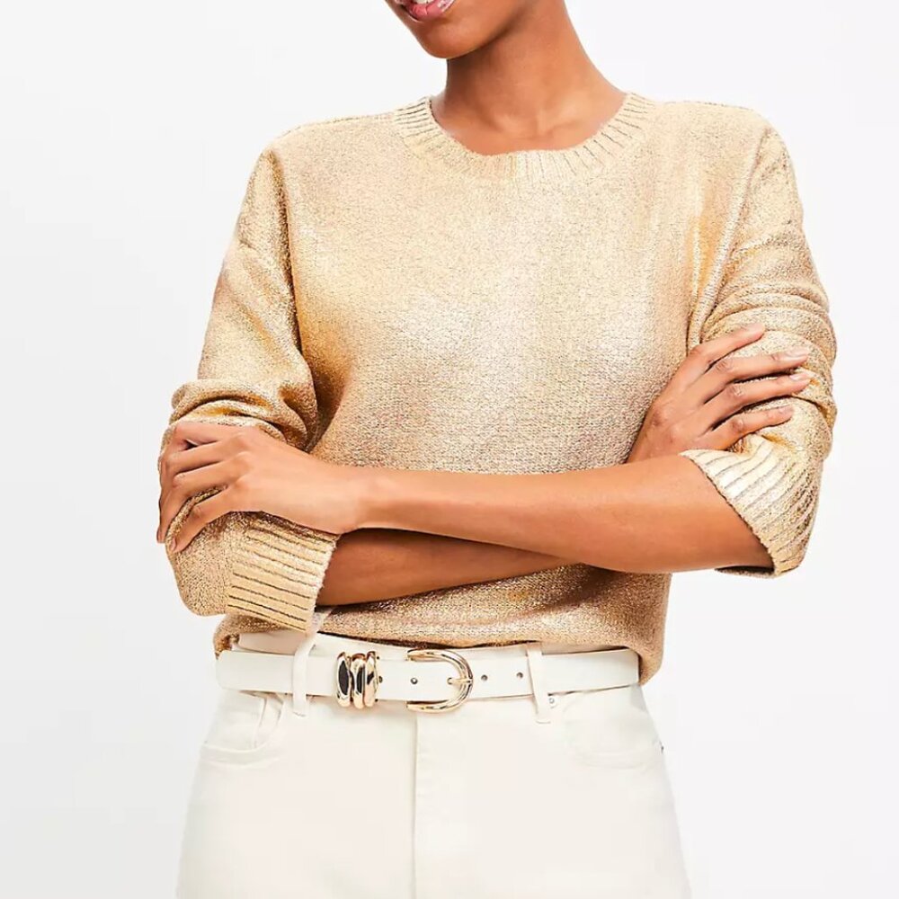 Loft Foiled Sweater in Gold - New Without Tags - Size Medium